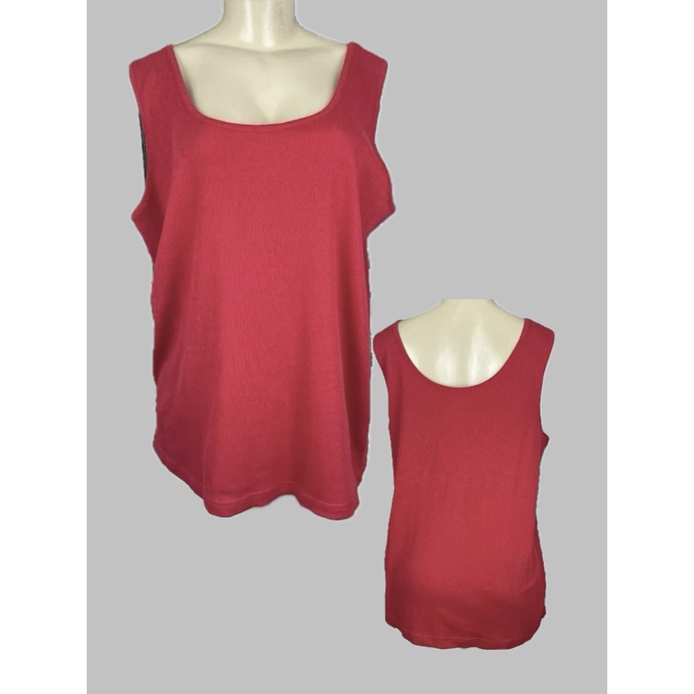 Woman Within 22/24 1X Red Ribbed Tank Top 100% Cotton Scoop Neckline Sleeveless